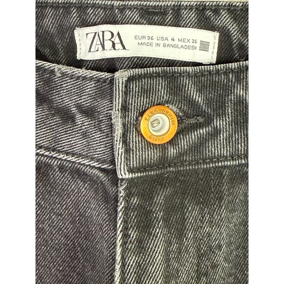 Zara Full Length Wide Leg Frayed Raw Hem High Rise Denim Jean 4 Black Washed - Picture 9 of 16